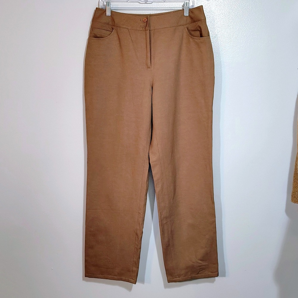 Appleseed's Womens Brown Cotton Blend‎ High Rise Straight Leg Pants - Size 14M